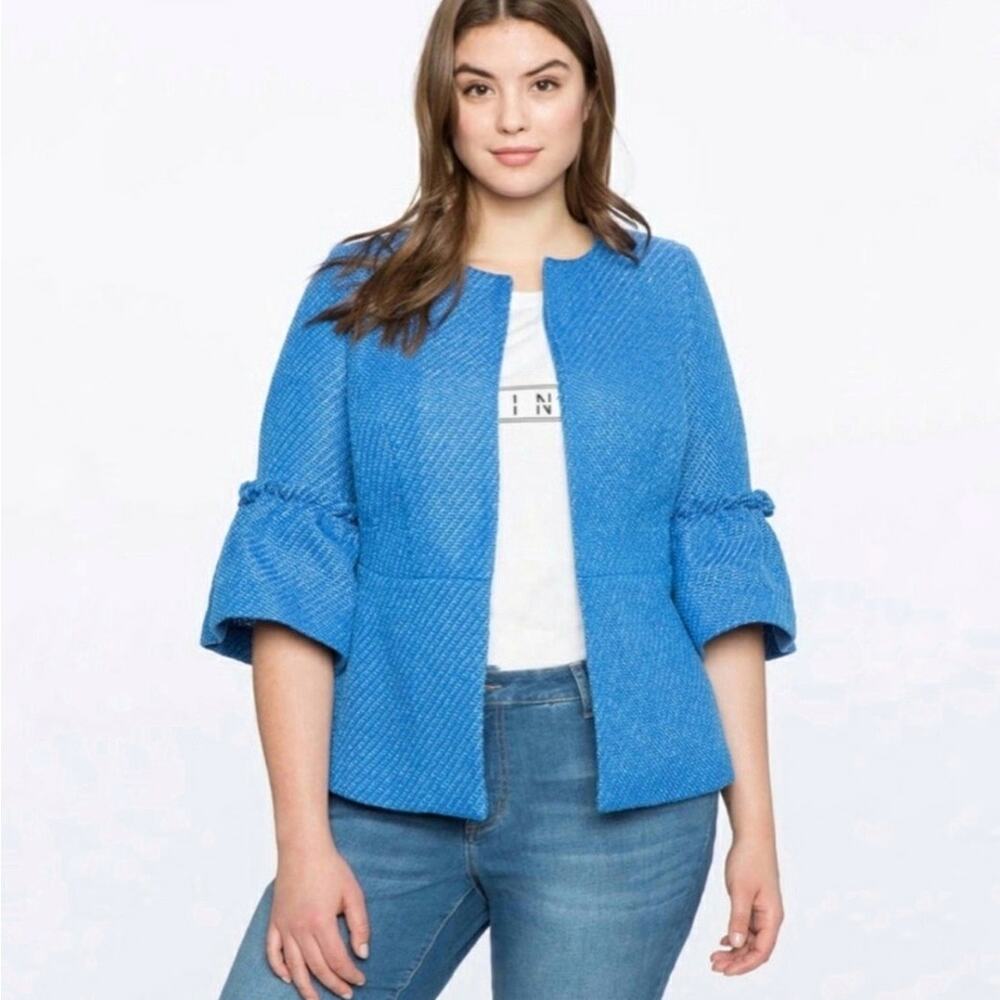 Eloquii Women's Open Front Bell Ruffle Sleeve Blazer Size 28